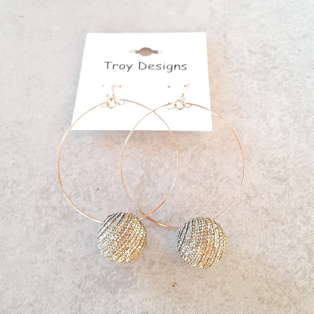 Suspended Shimmery Ball on Hoop Earrings